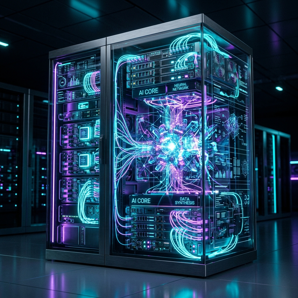 Futuristic server lab illustration